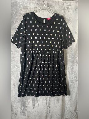 Black Polka Dot Asymmetrical Short Sleeve Dress